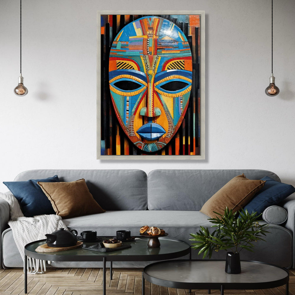 Vibrant Tribal Mask Canvas Wall Art, Colorful African Mask Painting, Ethnic Decor, Modern Abstract Canvas, Ready Gift Art, Home Decor, Print