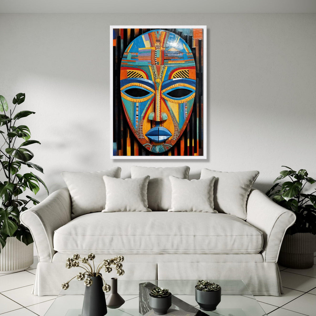 Vibrant Tribal Mask Canvas Wall Art, Colorful African Mask Painting, Ethnic Decor, Modern Abstract Canvas, Ready Gift Art, Home Decor, Print