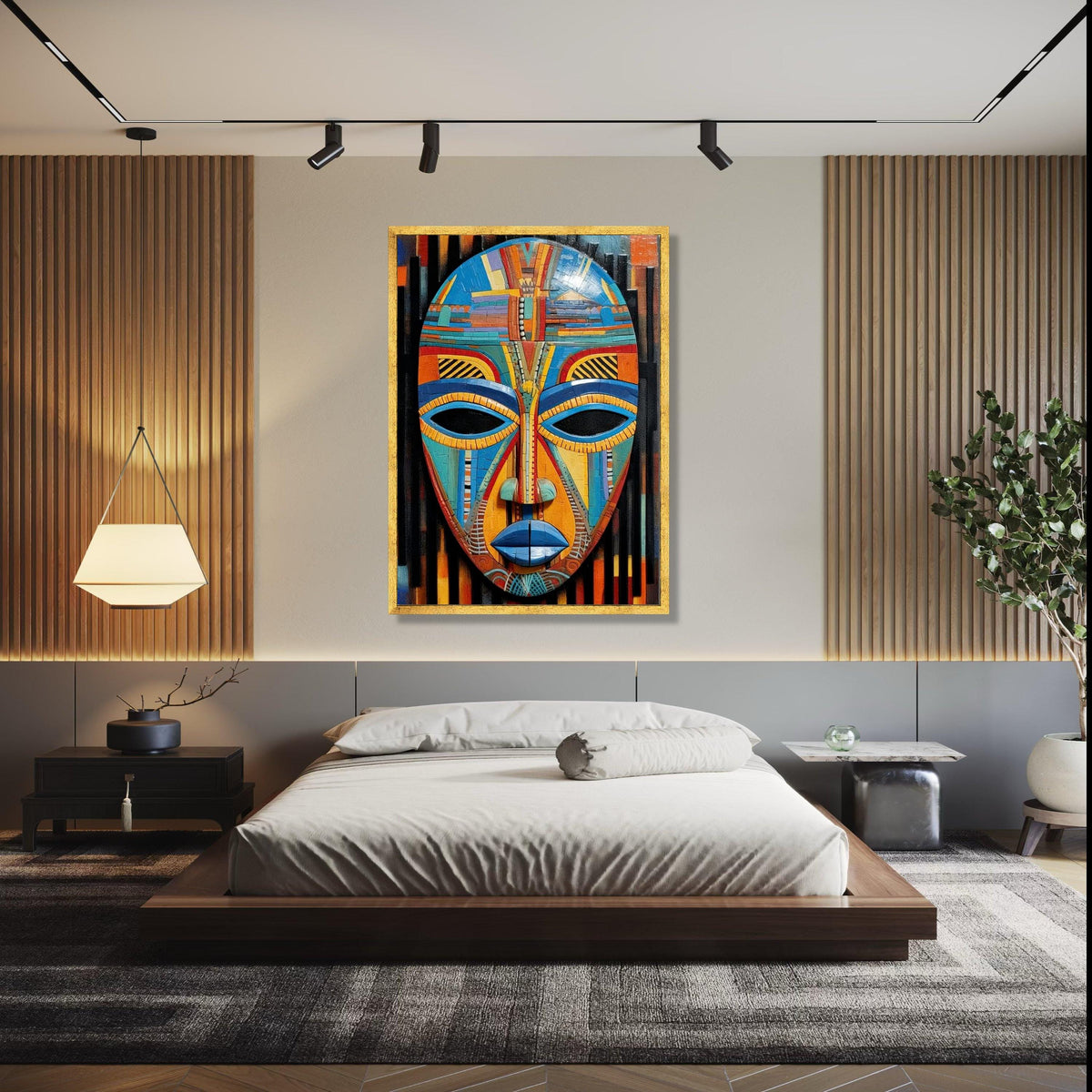 Vibrant Tribal Mask Canvas Wall Art, Colorful African Mask Painting, Ethnic Decor, Modern Abstract Canvas, Ready Gift Art, Home Decor, Print