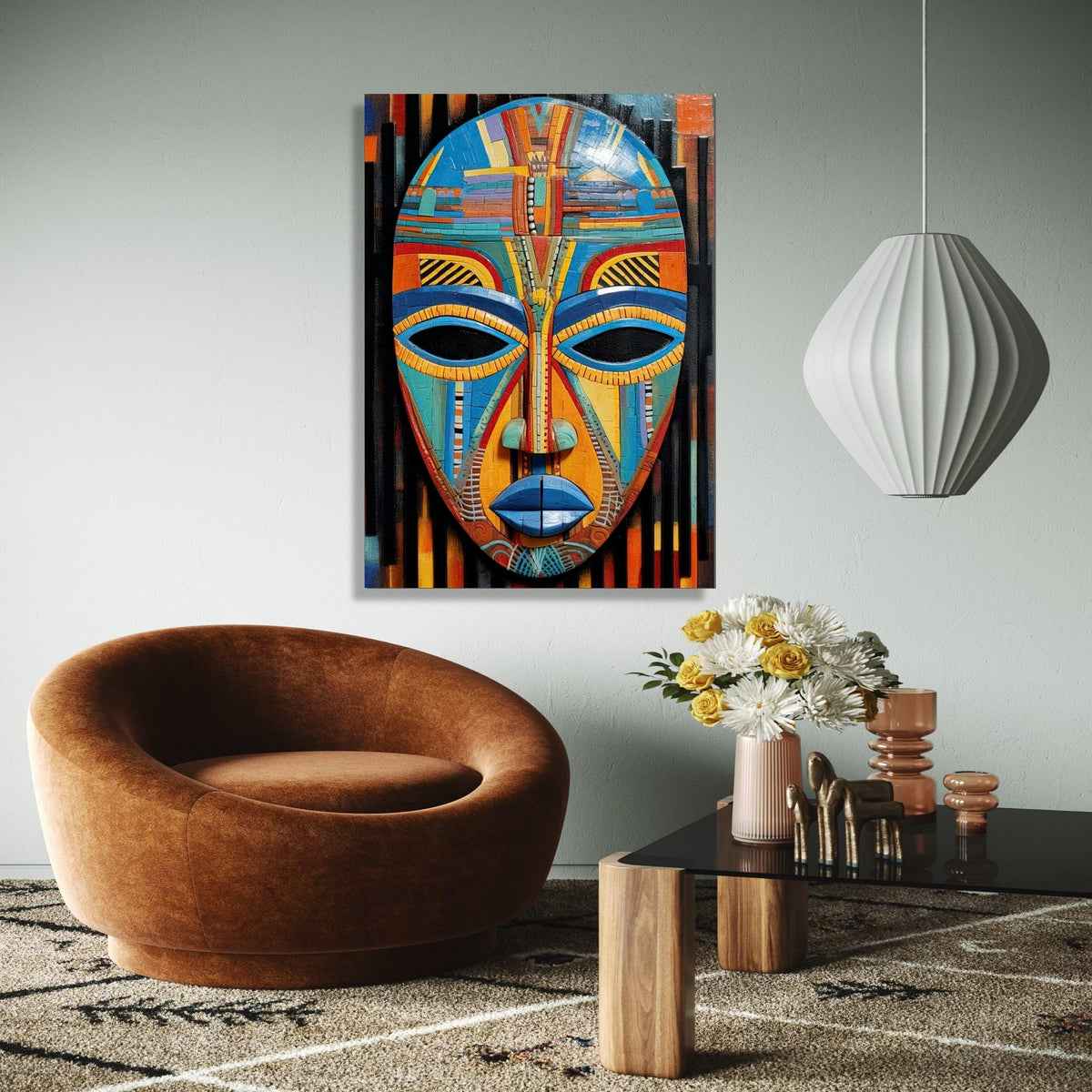 Vibrant Tribal Mask Canvas Wall Art, Colorful African Mask Painting, Ethnic Decor, Modern Abstract Canvas, Ready Gift Art, Home Decor, Print