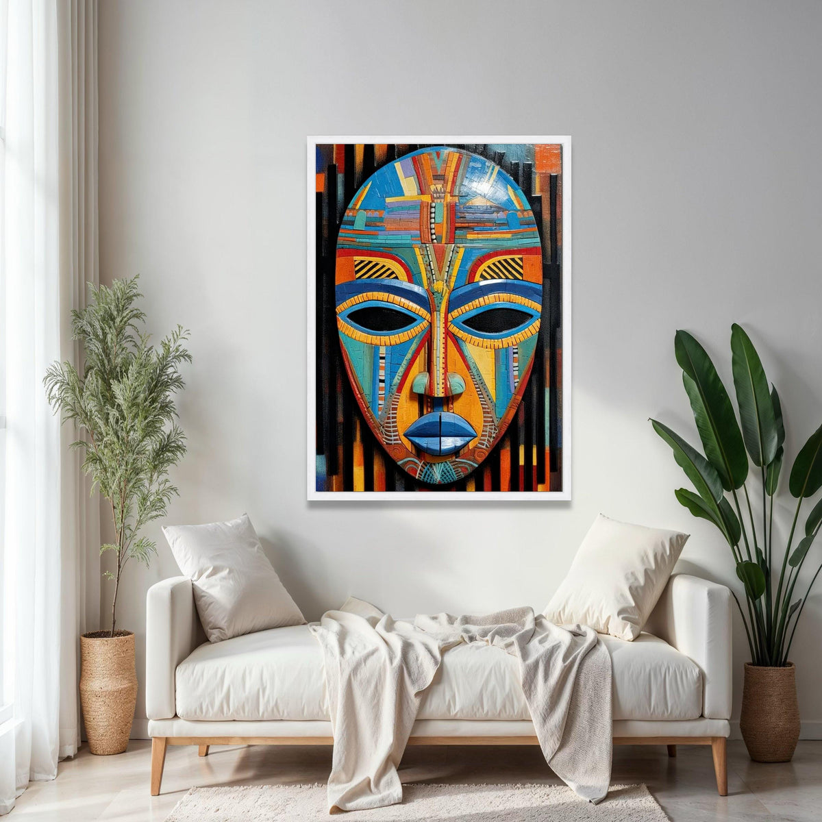 Vibrant Tribal Mask Canvas Wall Art, Colorful African Mask Painting, Ethnic Decor, Modern Abstract Canvas, Ready Gift Art, Home Decor, Print
