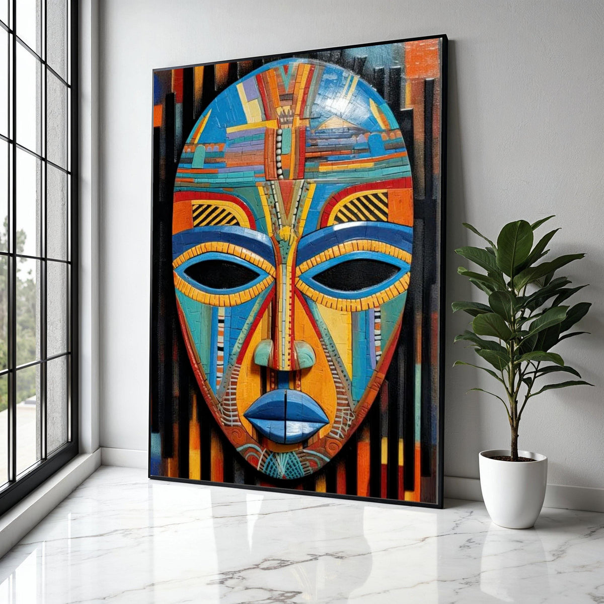 Vibrant Tribal Mask Canvas Wall Art, Colorful African Mask Painting, Ethnic Decor, Modern Abstract Canvas, Ready Gift Art, Home Decor, Print