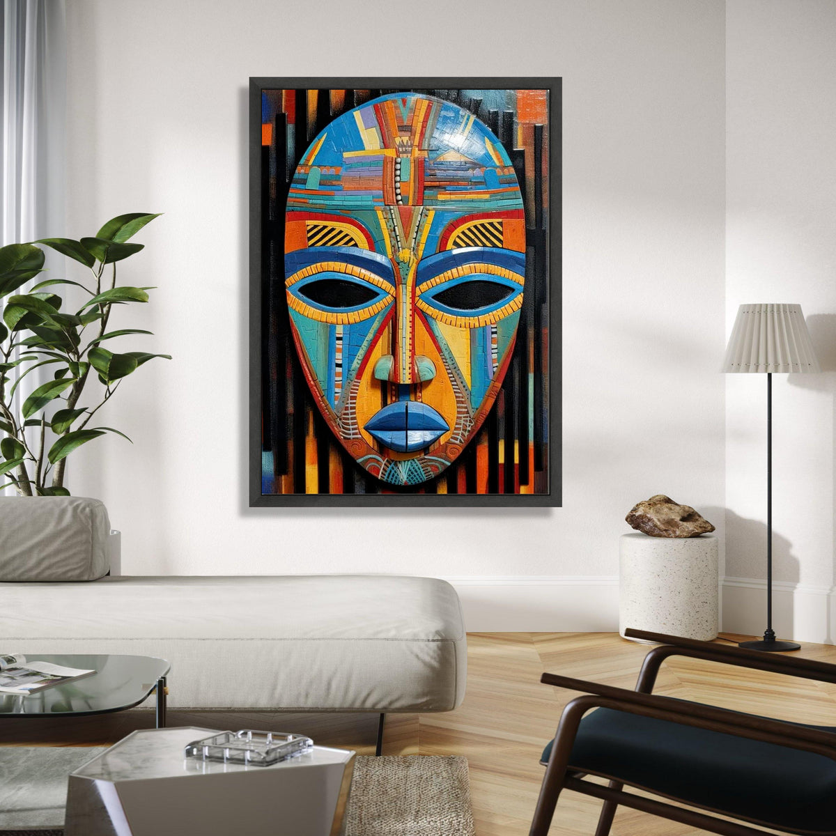 Vibrant Tribal Mask Canvas Wall Art, Colorful African Mask Painting, Ethnic Decor, Modern Abstract Canvas, Ready Gift Art, Home Decor, Print