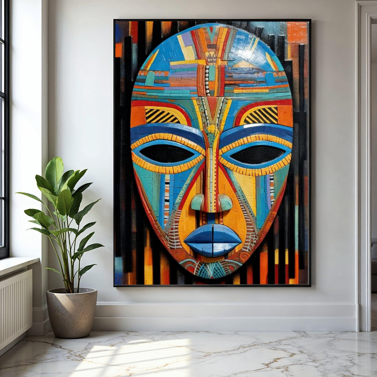 Vibrant Tribal Mask Canvas Wall Art, Colorful African Mask Painting, Ethnic Decor, Modern Abstract Canvas, Ready Gift Art, Home Decor, Print