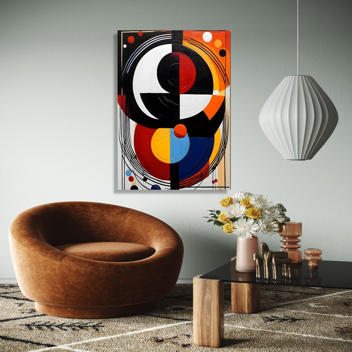 Modern Abstract Geometric Canvas, Bold Colorful Wall Art, Circular Design Canvas, Contemporary Home Decor, Ready Gift Art, Home Decor, Print