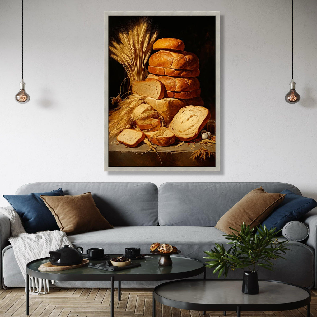 Rustic Fresh Bread Loaves Canvas, Wheat Sheaves Still Life Wall Art, Vintage Bakery Kitchen Decor, Home Food Gift Art, Home Decor, Print