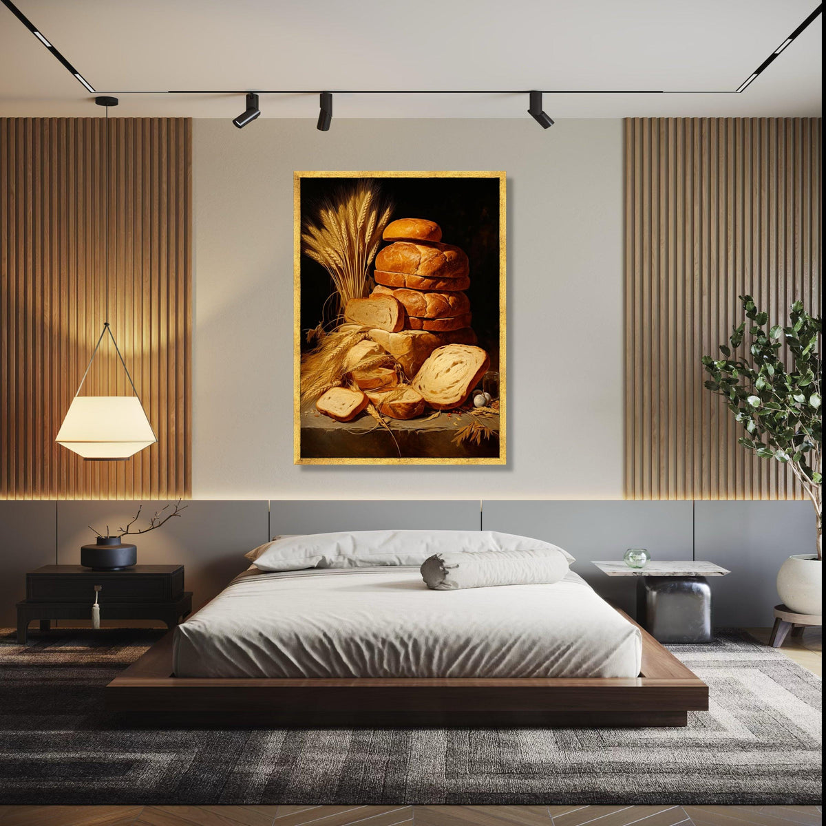 Rustic Fresh Bread Loaves Canvas, Wheat Sheaves Still Life Wall Art, Vintage Bakery Kitchen Decor, Home Food Gift Art, Home Decor, Print