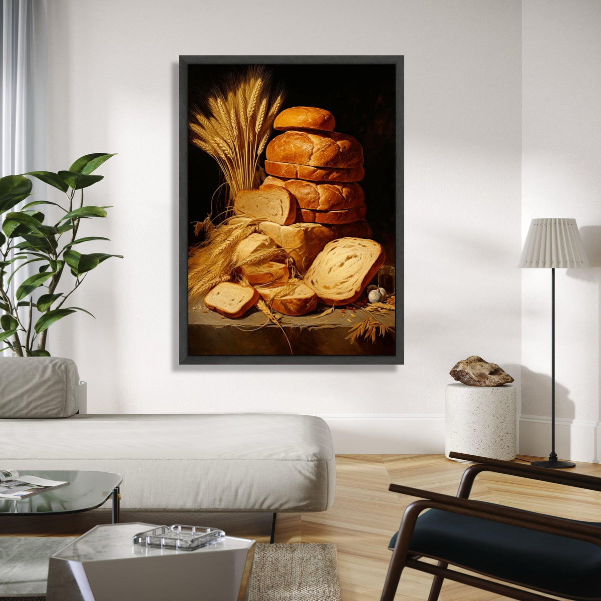 Rustic Fresh Bread Loaves Canvas, Wheat Sheaves Still Life Wall Art, Vintage Bakery Kitchen Decor, Home Food Gift Art, Home Decor, Print