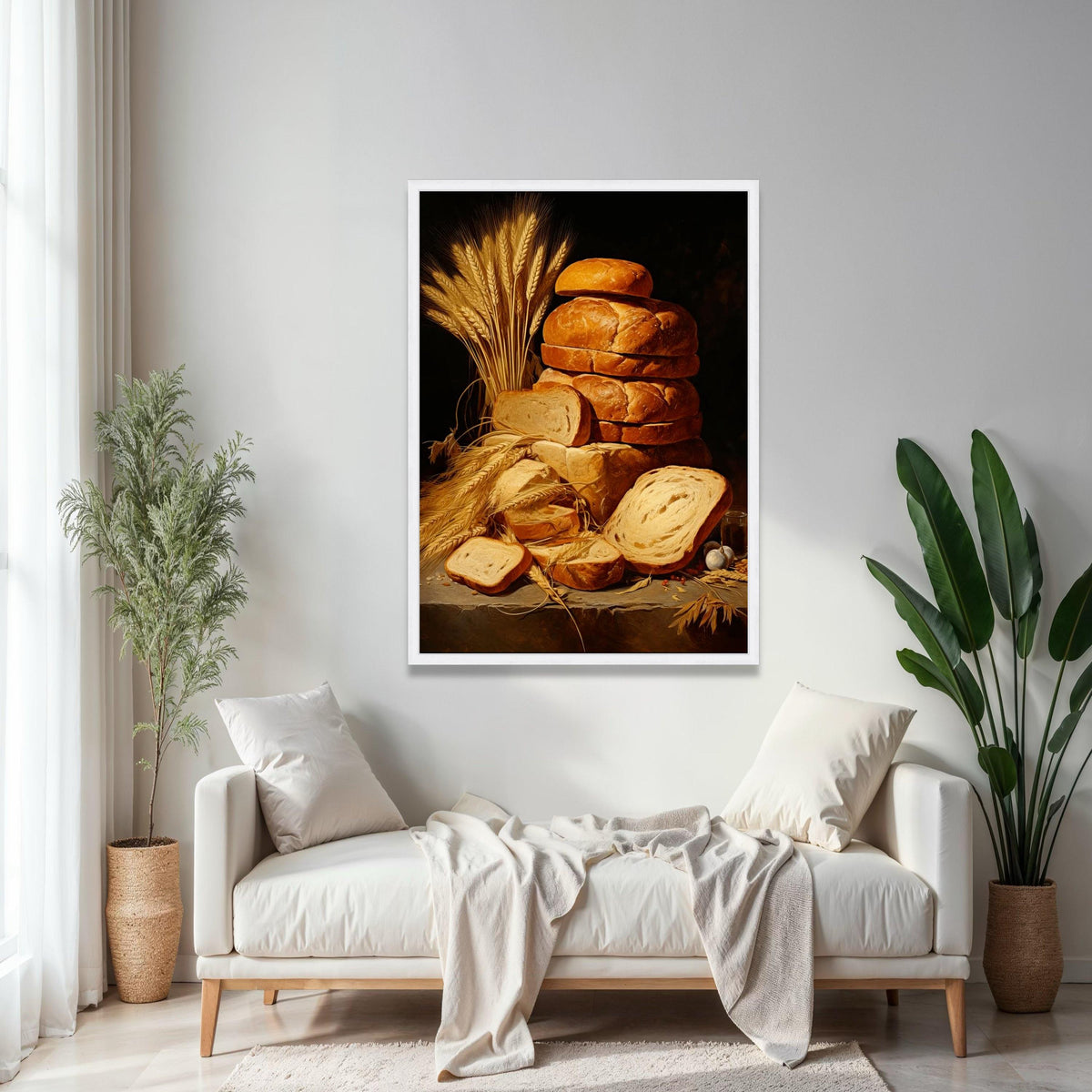 Rustic Fresh Bread Loaves Canvas, Wheat Sheaves Still Life Wall Art, Vintage Bakery Kitchen Decor, Home Food Gift Art, Home Decor, Print