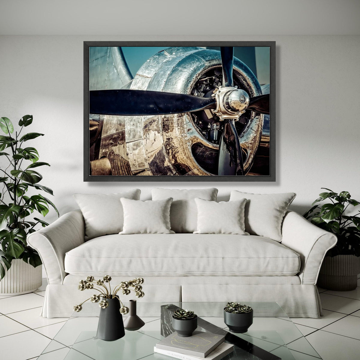 Vintage Airplane Propeller Canvas, Retro Aircraft Metal Wall Art, Industrial Aviation Decor, Classic Plane Gift Art, Home Decor, Print