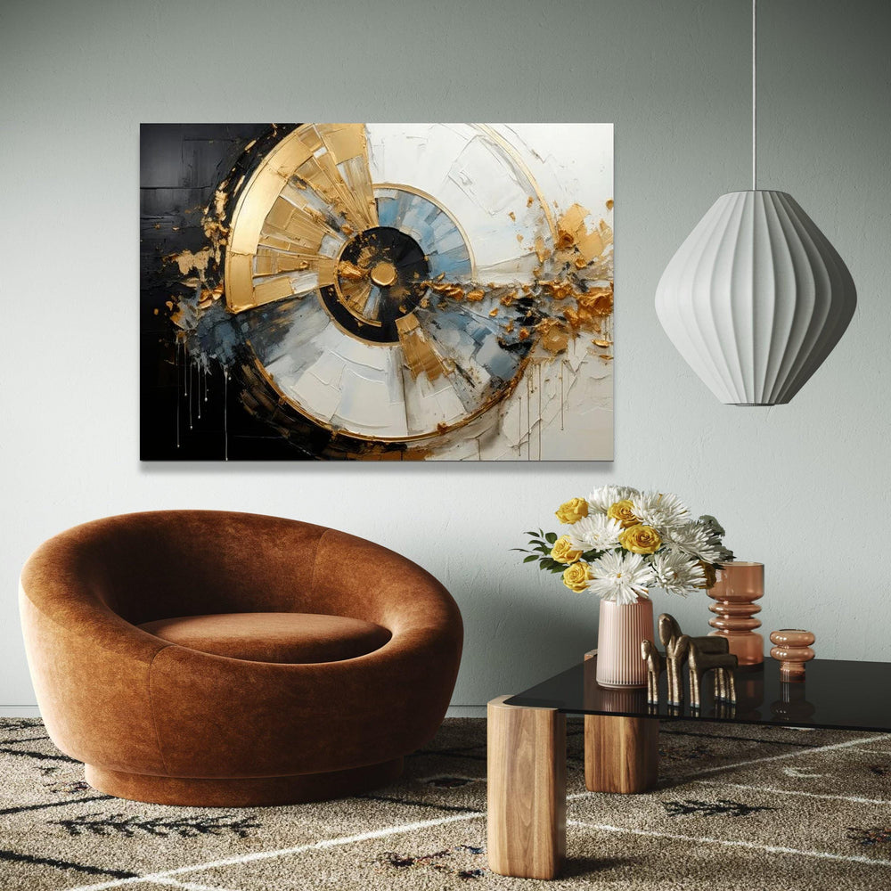 Modern Abstract Spiral Canvas Wall Art, Gold and Black Paint, Contemporary Home Decor, Geometric Luxury Canvas, Gift Art, Home Decor, Print