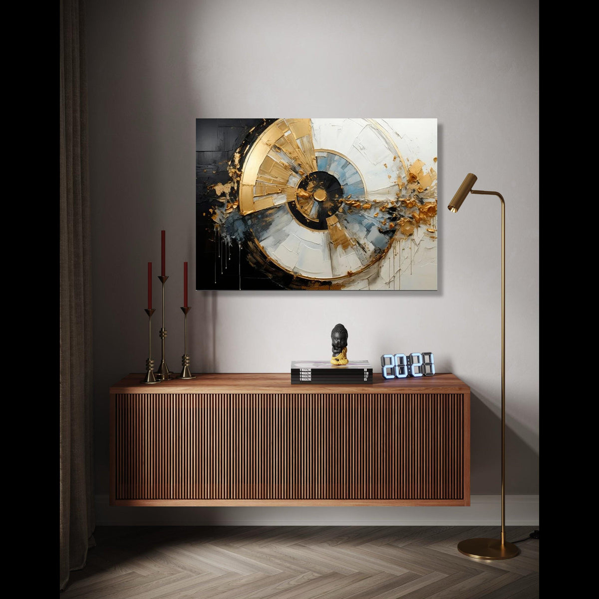 Modern Abstract Spiral Canvas Wall Art, Gold and Black Paint, Contemporary Home Decor, Geometric Luxury Canvas, Gift Art, Home Decor, Print