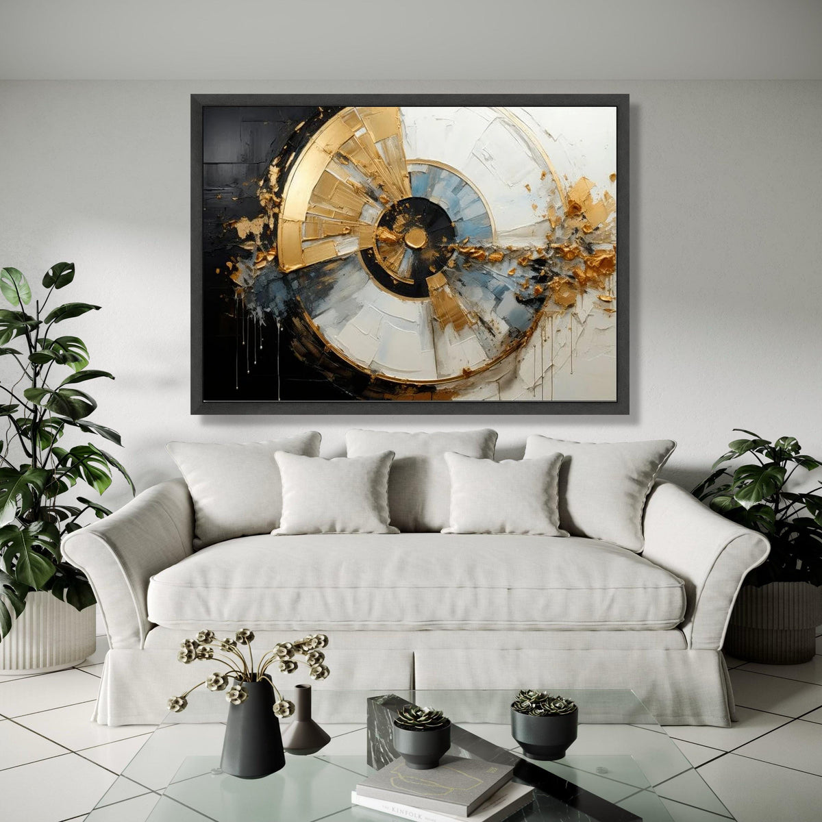 Modern Abstract Spiral Canvas Wall Art, Gold and Black Paint, Contemporary Home Decor, Geometric Luxury Canvas, Gift Art, Home Decor, Print