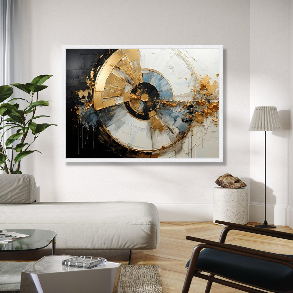 Modern Abstract Spiral Canvas Wall Art, Gold and Black Paint, Contemporary Home Decor, Geometric Luxury Canvas, Gift Art, Home Decor, Print