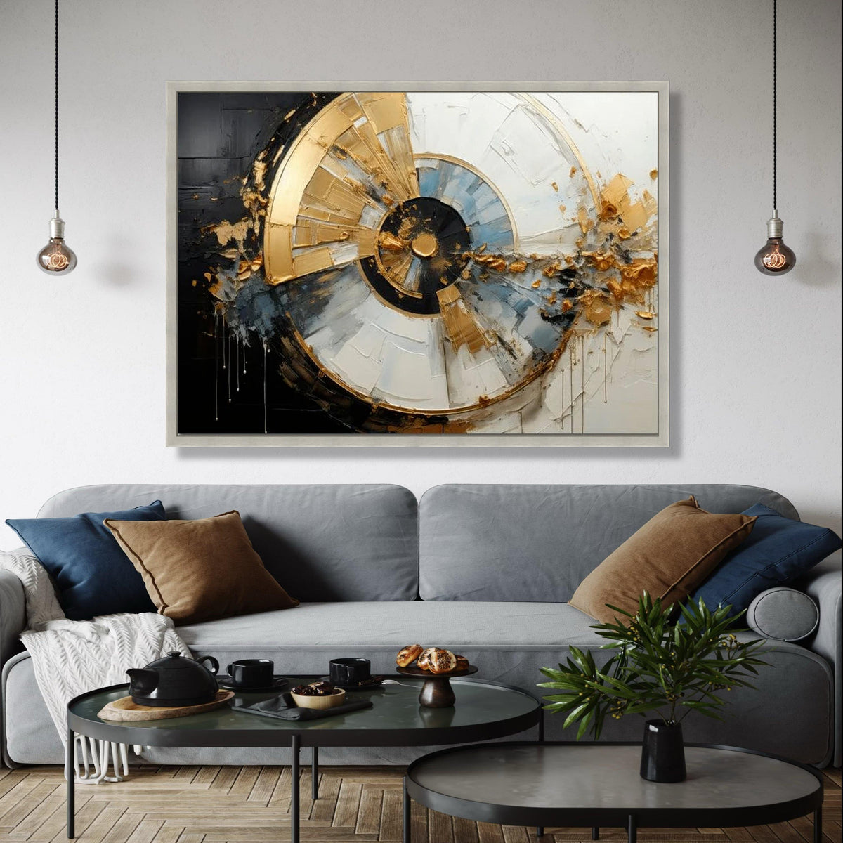Modern Abstract Spiral Canvas Wall Art, Gold and Black Paint, Contemporary Home Decor, Geometric Luxury Canvas, Gift Art, Home Decor, Print