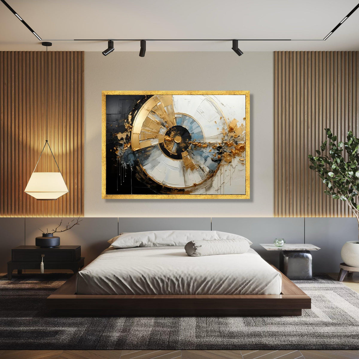 Modern Abstract Spiral Canvas Wall Art, Gold and Black Paint, Contemporary Home Decor, Geometric Luxury Canvas, Gift Art, Home Decor, Print