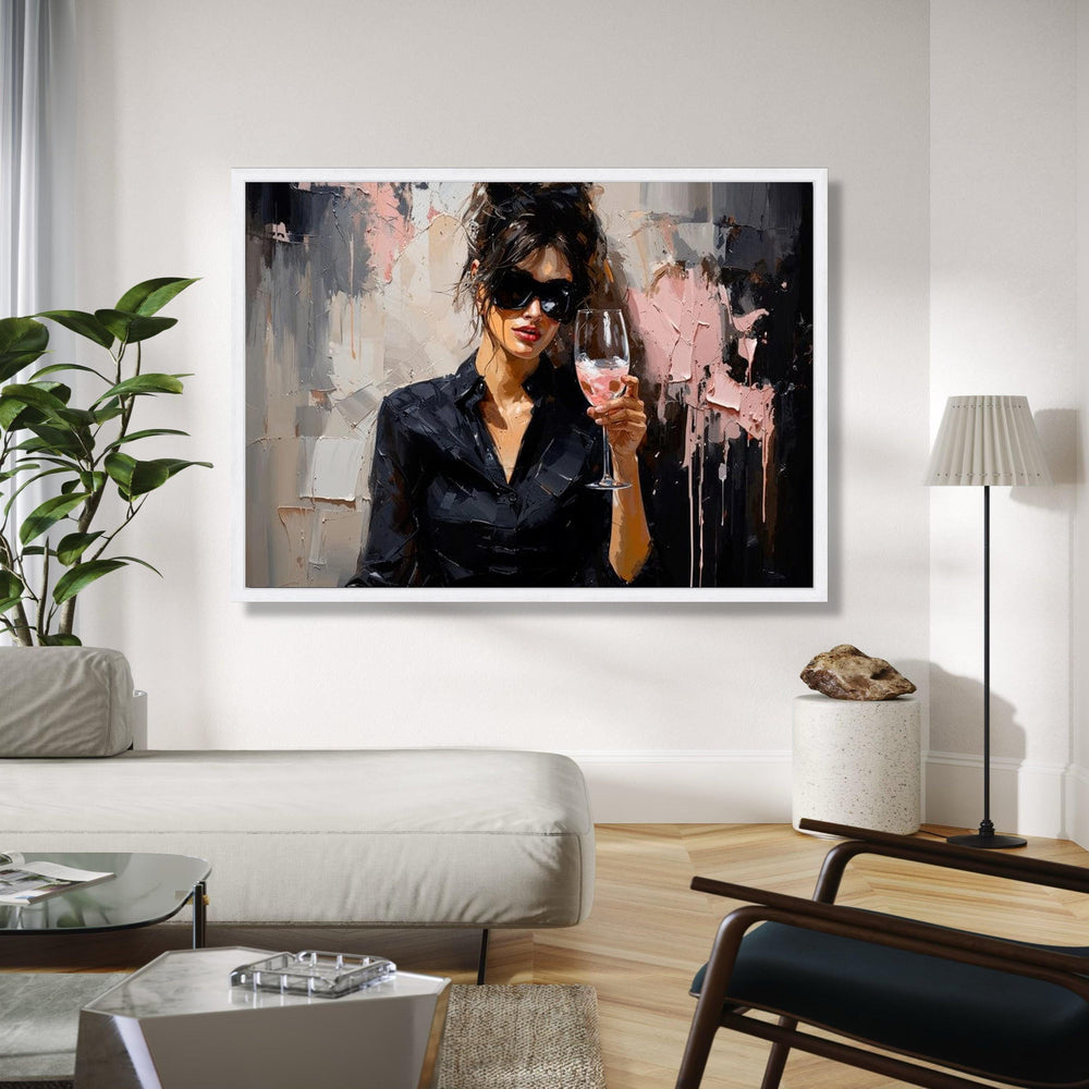 Elegant Woman with Wine Glass Canvas, Modern Portrait Wall Art, Chic Fashion Canvas, Contemporary Abstract Gift Art, Home Decor, Print