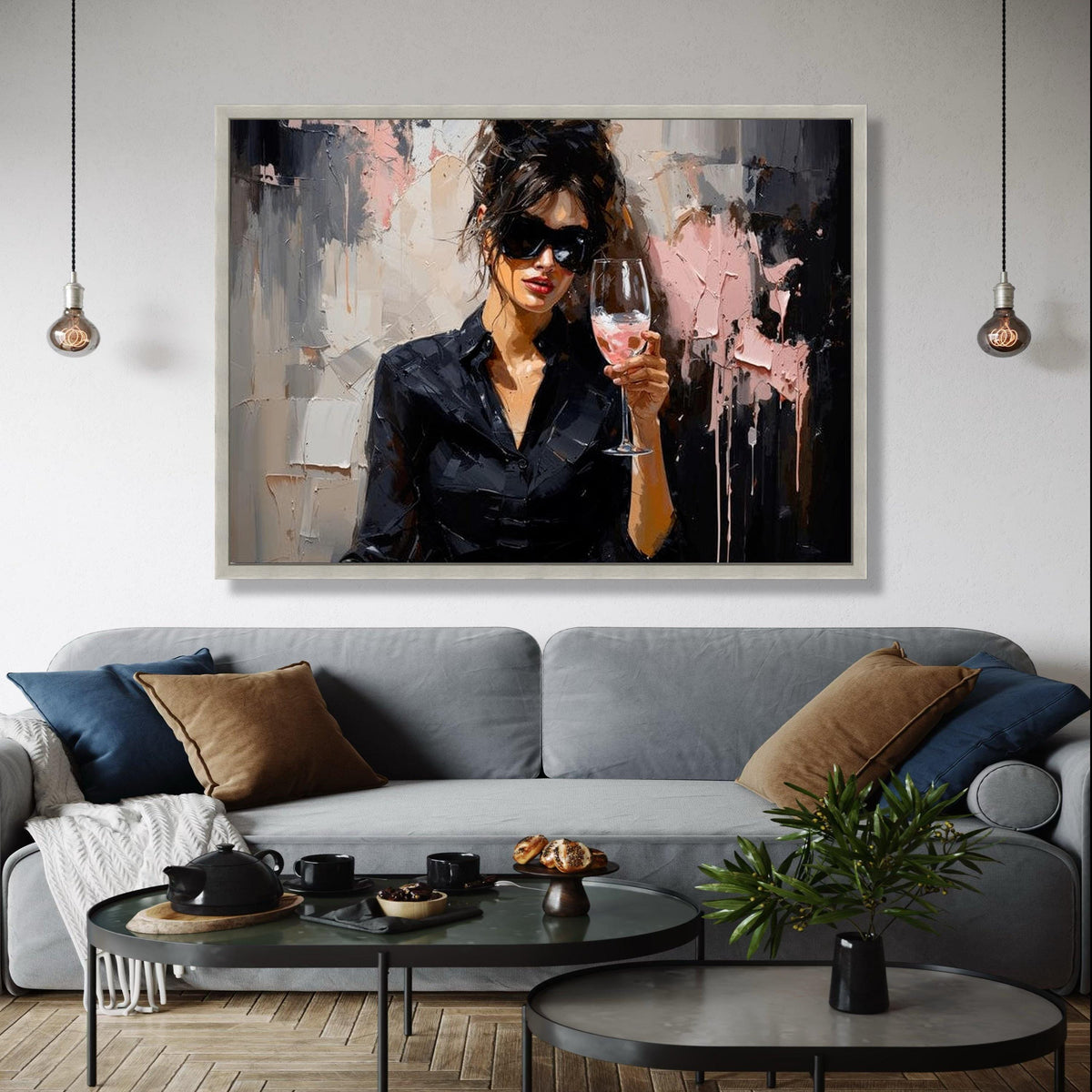 Elegant Woman with Wine Glass Canvas, Modern Portrait Wall Art, Chic Fashion Canvas, Contemporary Abstract Gift Art, Home Decor, Print