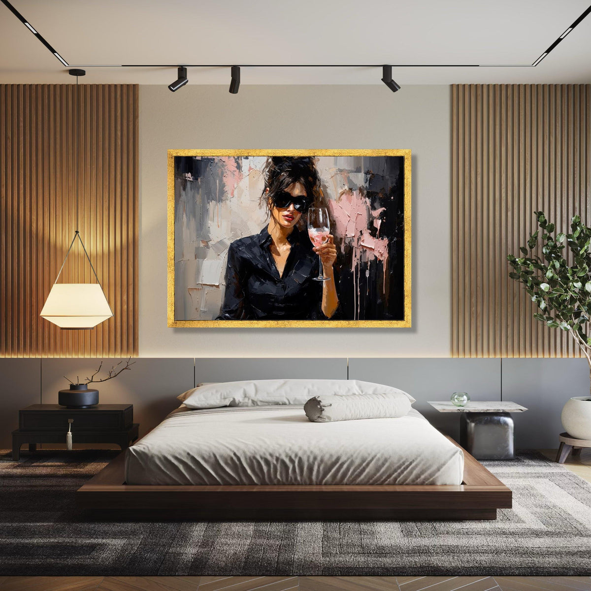 Elegant Woman with Wine Glass Canvas, Modern Portrait Wall Art, Chic Fashion Canvas, Contemporary Abstract Gift Art, Home Decor, Print