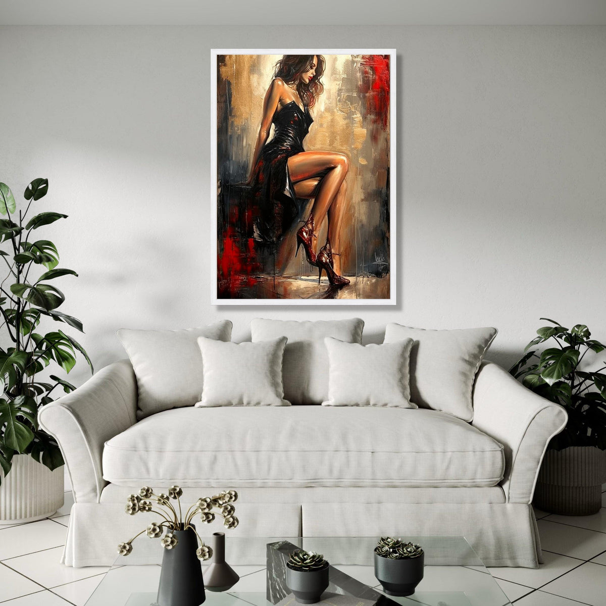 Elegant Woman in Black Dress Canvas, Sensual Female Portrait Art, Modern Glamour Wall Decor, Chic Home Gift Art, Home Decor, Print