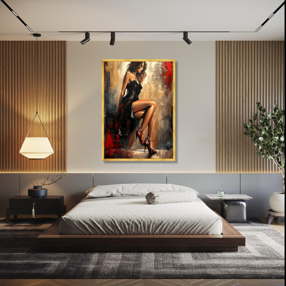 Elegant Woman in Black Dress Canvas, Sensual Female Portrait Art, Modern Glamour Wall Decor, Chic Home Gift Art, Home Decor, Print