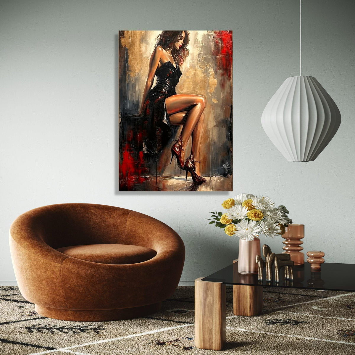 Elegant Woman in Black Dress Canvas, Sensual Female Portrait Art, Modern Glamour Wall Decor, Chic Home Gift Art, Home Decor, Print