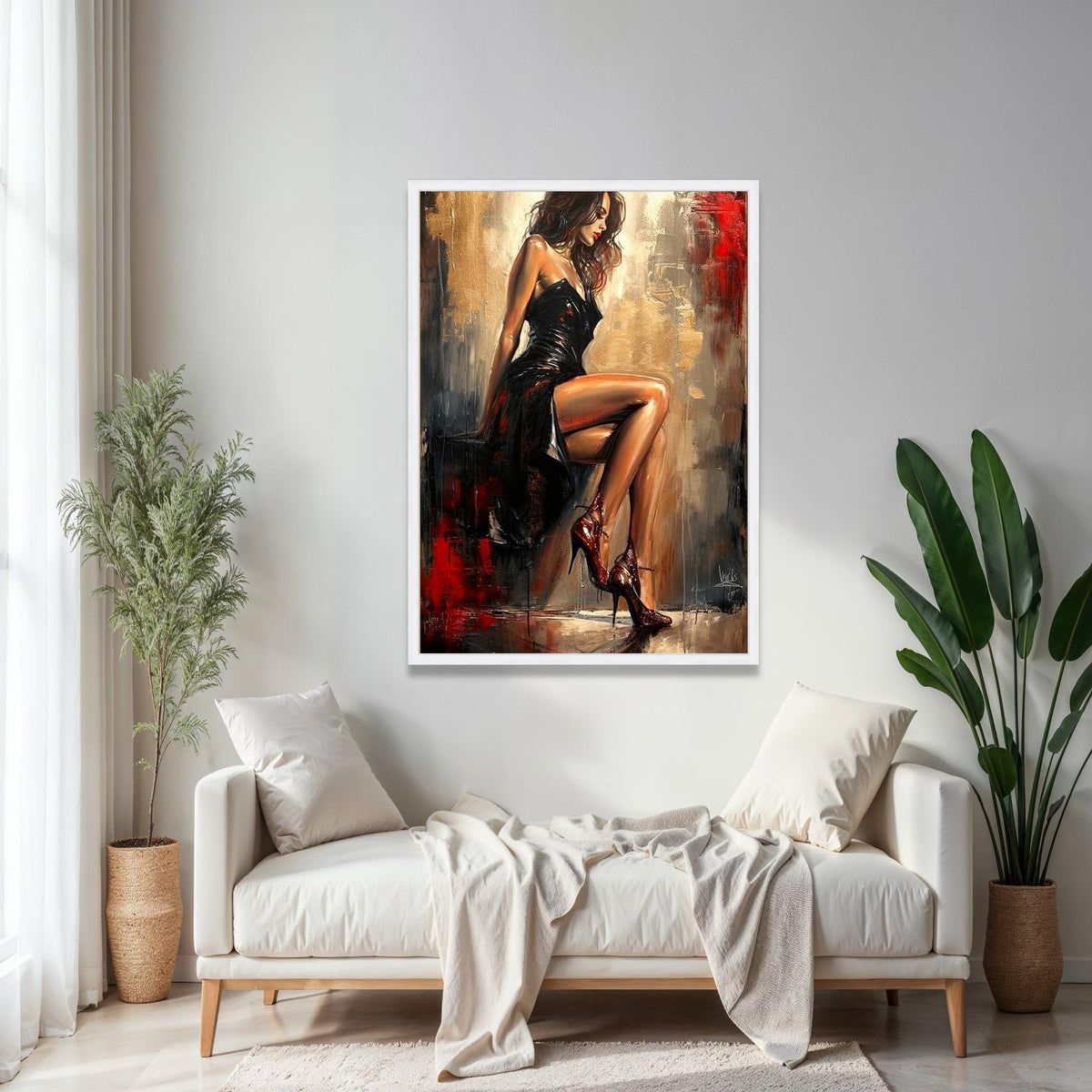 Elegant Woman in Black Dress Canvas, Sensual Female Portrait Art, Modern Glamour Wall Decor, Chic Home Gift Art, Home Decor, Print