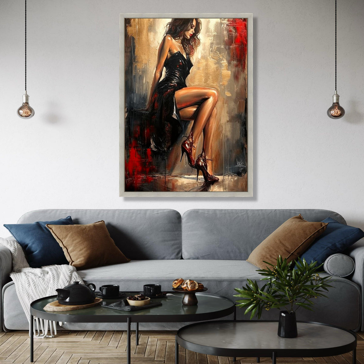 Elegant Woman in Black Dress Canvas, Sensual Female Portrait Art, Modern Glamour Wall Decor, Chic Home Gift Art, Home Decor, Print