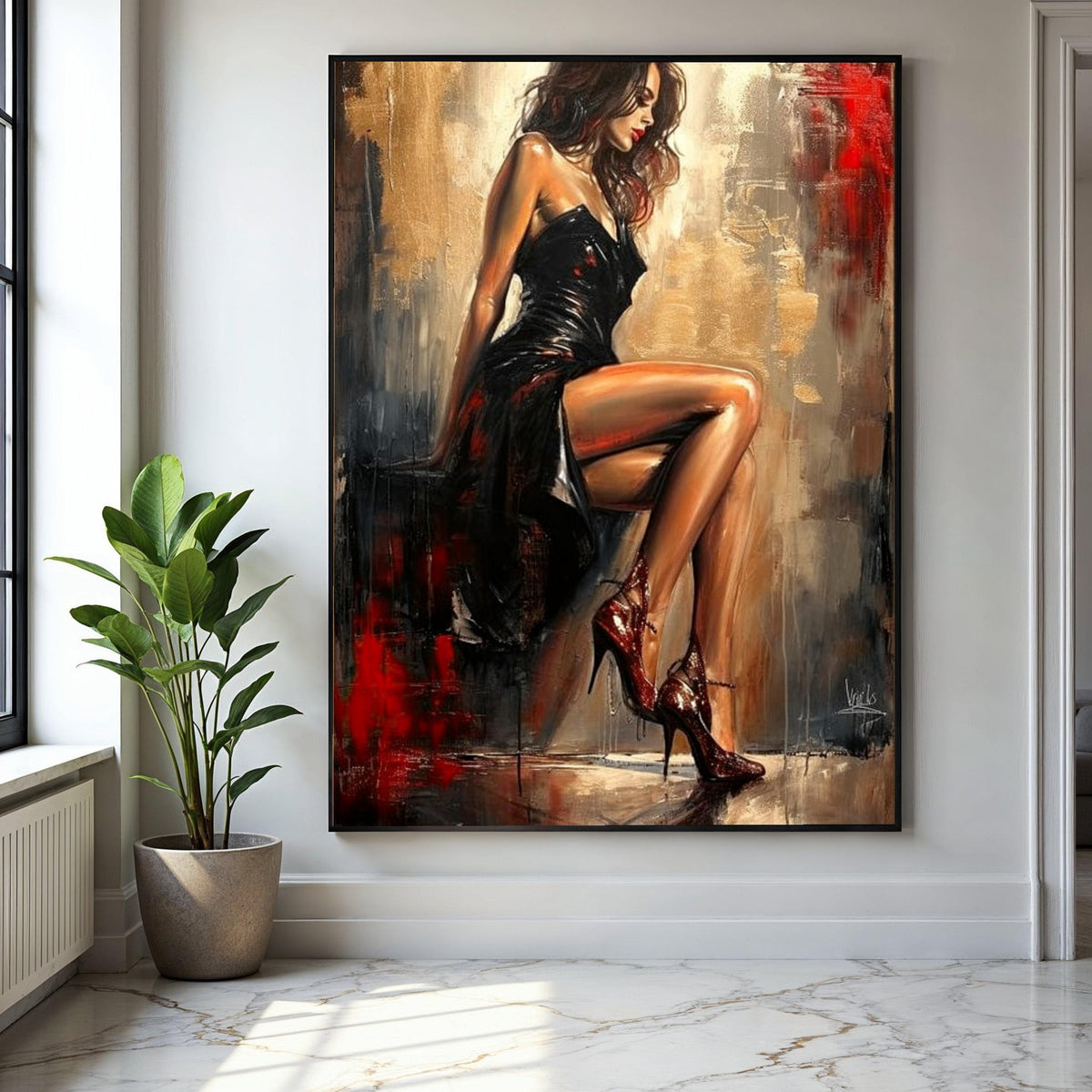 Elegant Woman in Black Dress Canvas, Sensual Female Portrait Art, Modern Glamour Wall Decor, Chic Home Gift Art, Home Decor, Print