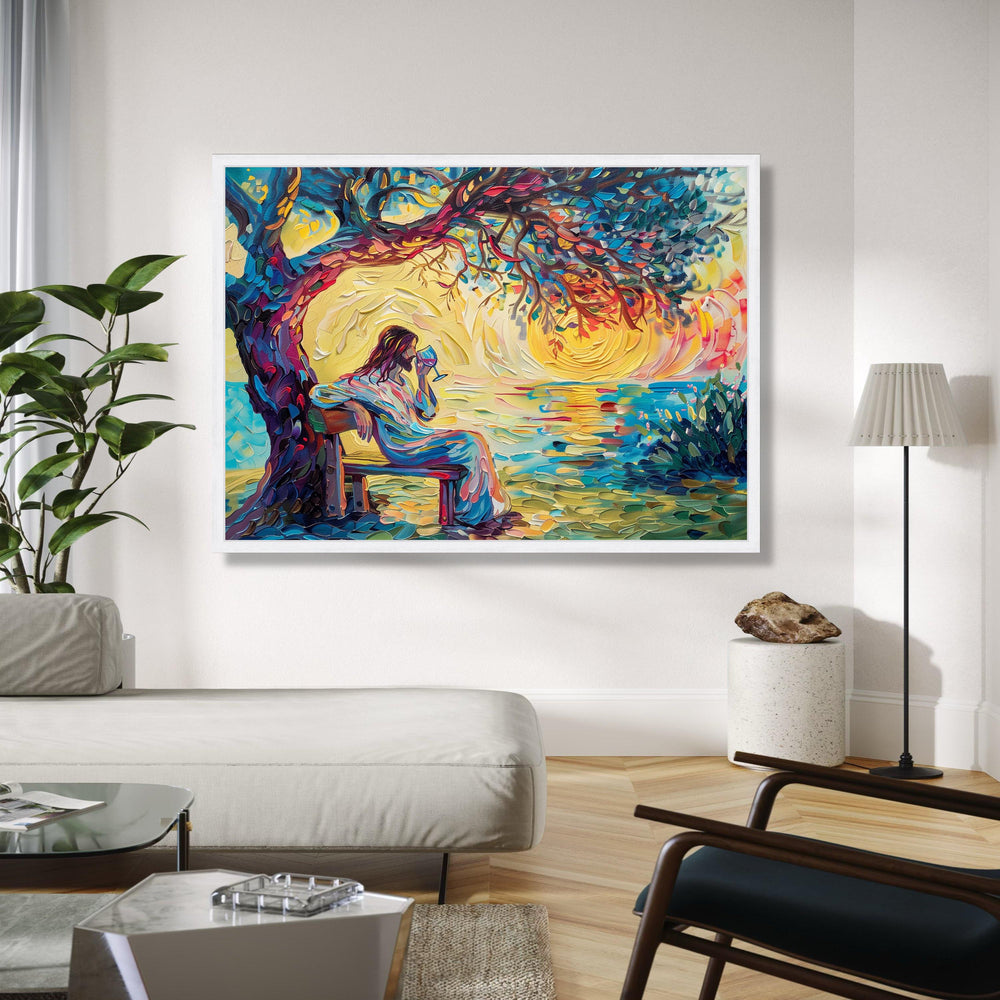 Jesus by the Water Canvas, Abstract Religious Wall Art, Colorful Spiritual Painting, Christian Home Decor, Gift Art, Home Decor, Print