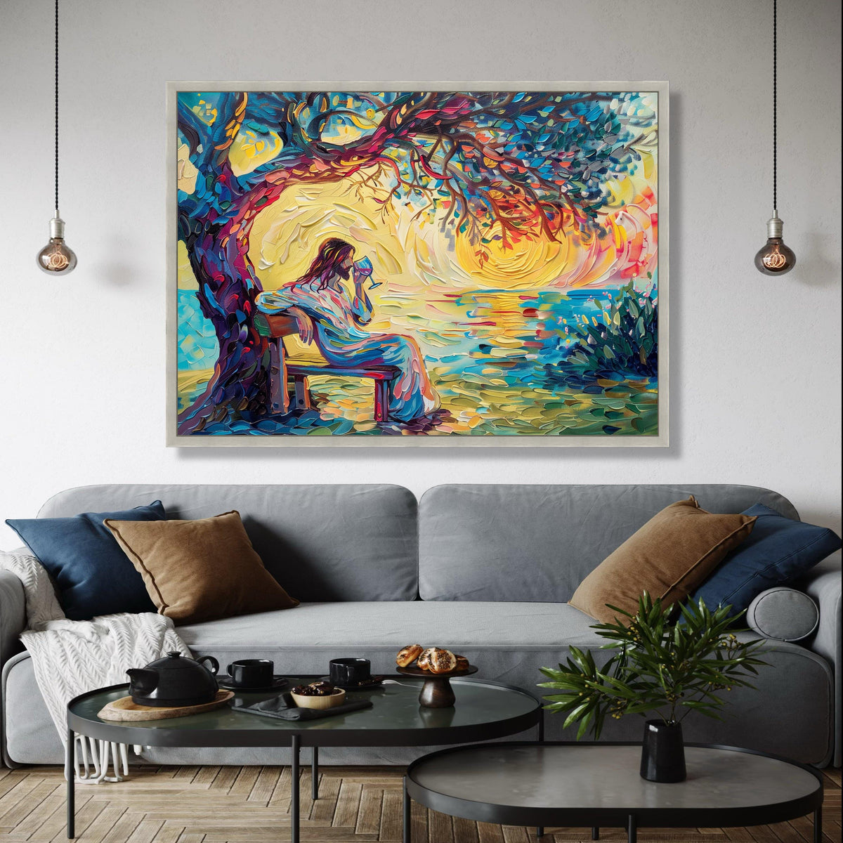 Jesus by the Water Canvas, Abstract Religious Wall Art, Colorful Spiritual Painting, Christian Home Decor, Gift Art, Home Decor, Print