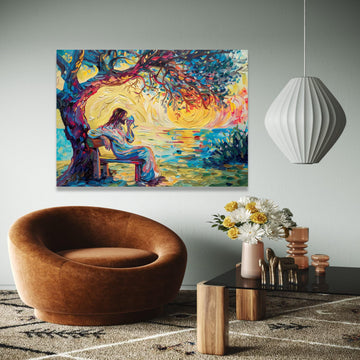 Jesus by the Water Canvas, Abstract Religious Wall Art, Colorful Spiritual Painting, Christian Home Decor, Gift Art, Home Decor, Print