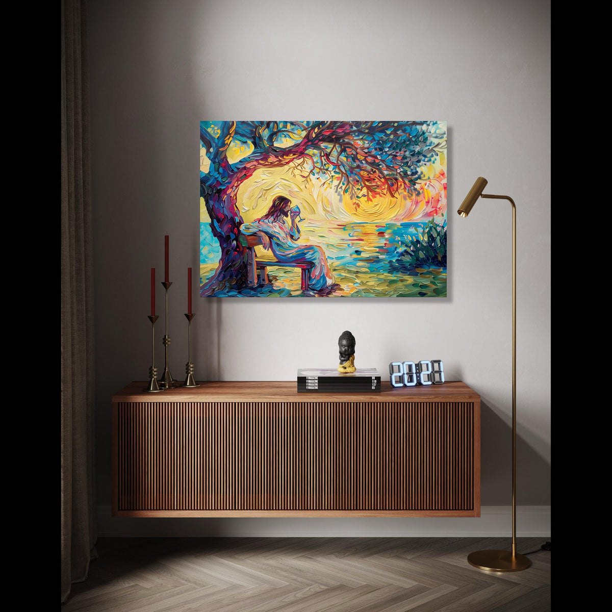 Jesus by the Water Canvas, Abstract Religious Wall Art, Colorful Spiritual Painting, Christian Home Decor, Gift Art, Home Decor, Print