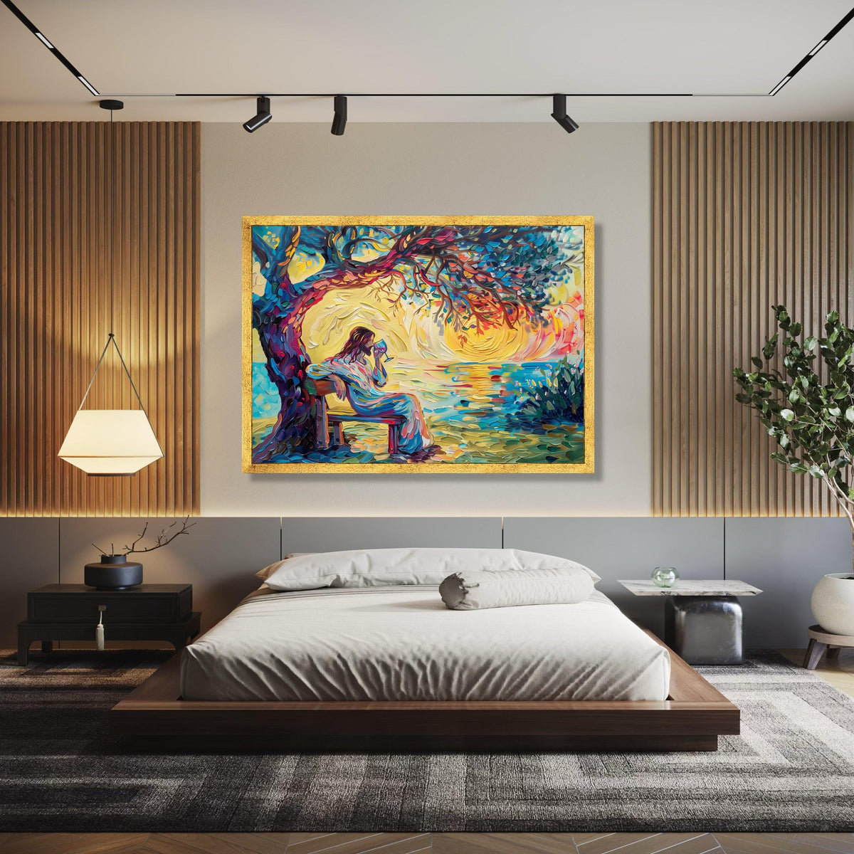 Jesus by the Water Canvas, Abstract Religious Wall Art, Colorful Spiritual Painting, Christian Home Decor, Gift Art, Home Decor, Print