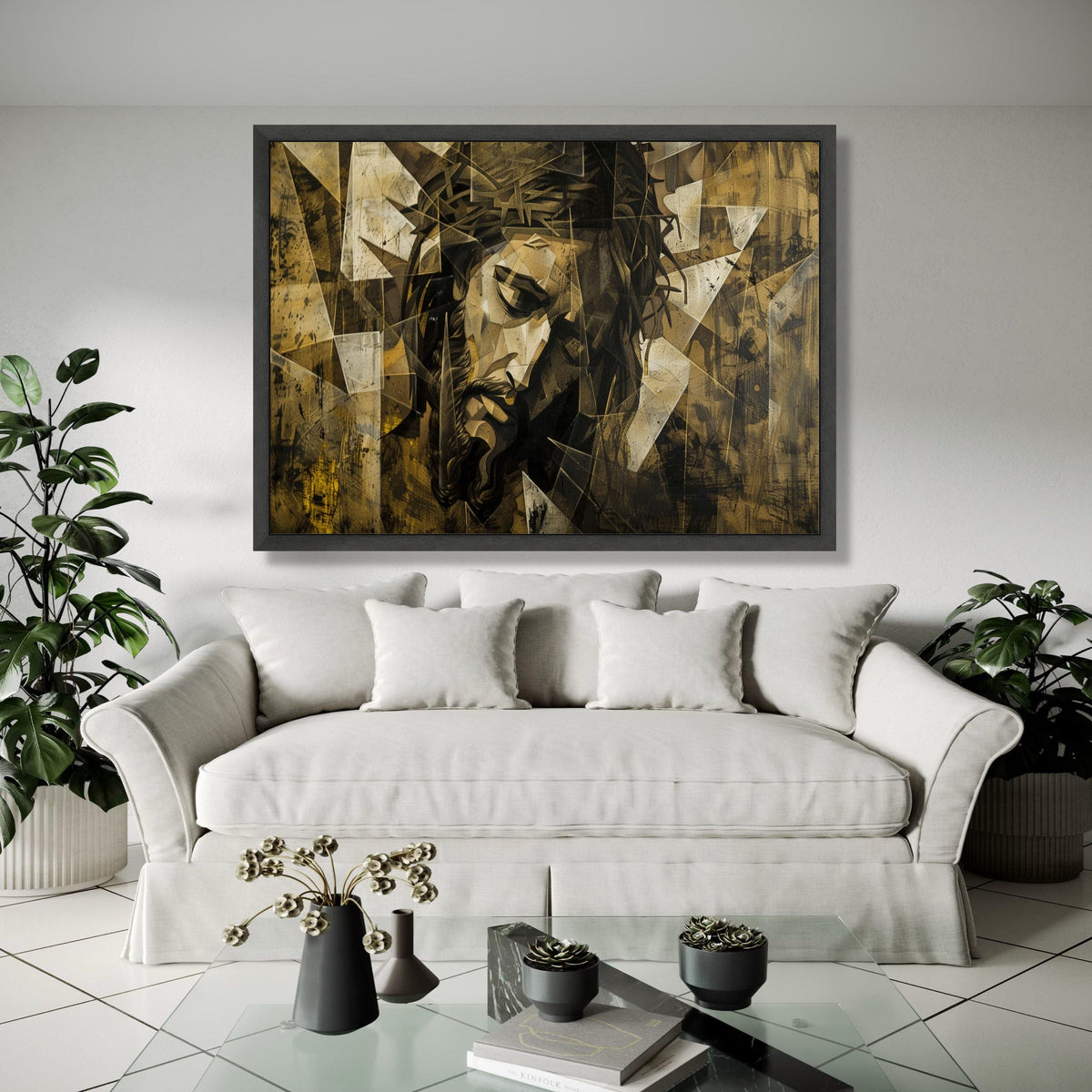 Abstract Jesus Christ Canvas Wall Art, Religious Cubist Painting, Spiritual Home Decor, Contemporary Christian Gift Art, Home Decor, Print