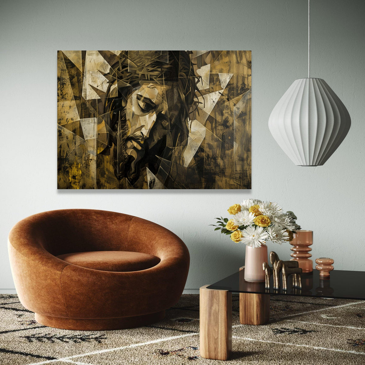 Abstract Jesus Christ Canvas Wall Art, Religious Cubist Painting, Spiritual Home Decor, Contemporary Christian Gift Art, Home Decor, Print