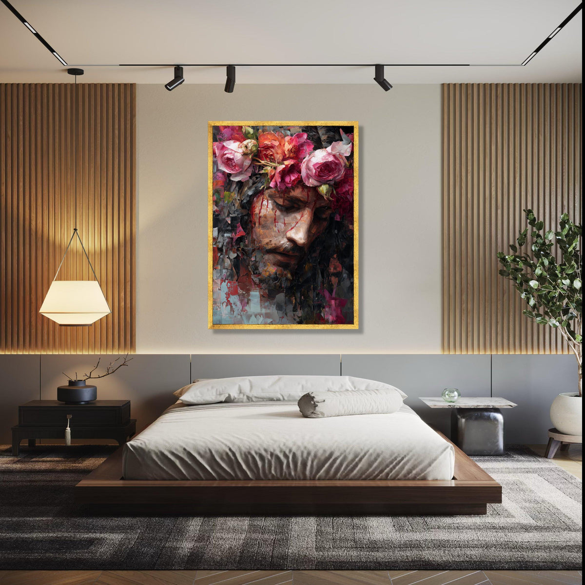 Jesus with Crown of Roses Canvas Wall Art, Inspirational Religious Portrait, Modern Christian Painting, Gift Art, Home Decor, Print