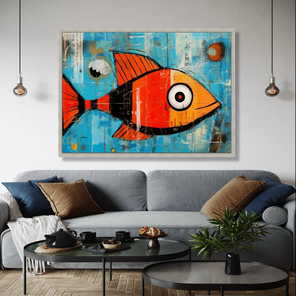 Bright Orange Fish Canvas, Abstract Ocean Wall Art, Modern Marine Life Painting, Colorful Fish Illustration, Gift Art, Home Decor, Print