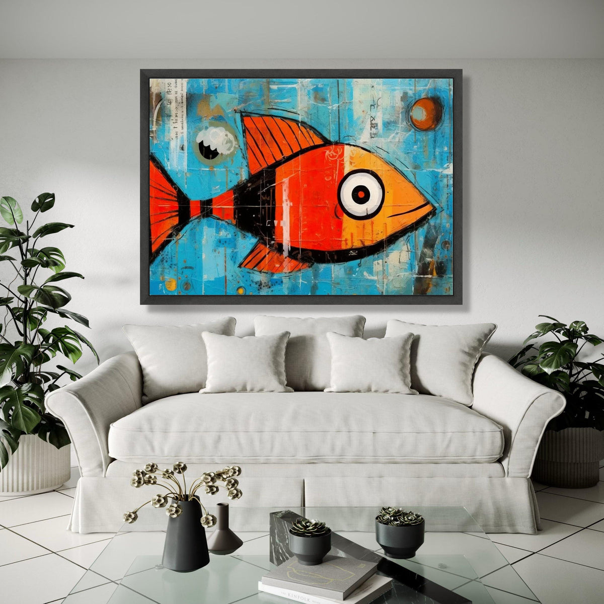 Bright Orange Fish Canvas, Abstract Ocean Wall Art, Modern Marine Life Painting, Colorful Fish Illustration, Gift Art, Home Decor, Print