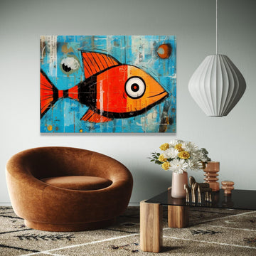 Bright Orange Fish Canvas, Abstract Ocean Wall Art, Modern Marine Life Painting, Colorful Fish Illustration, Gift Art, Home Decor, Print