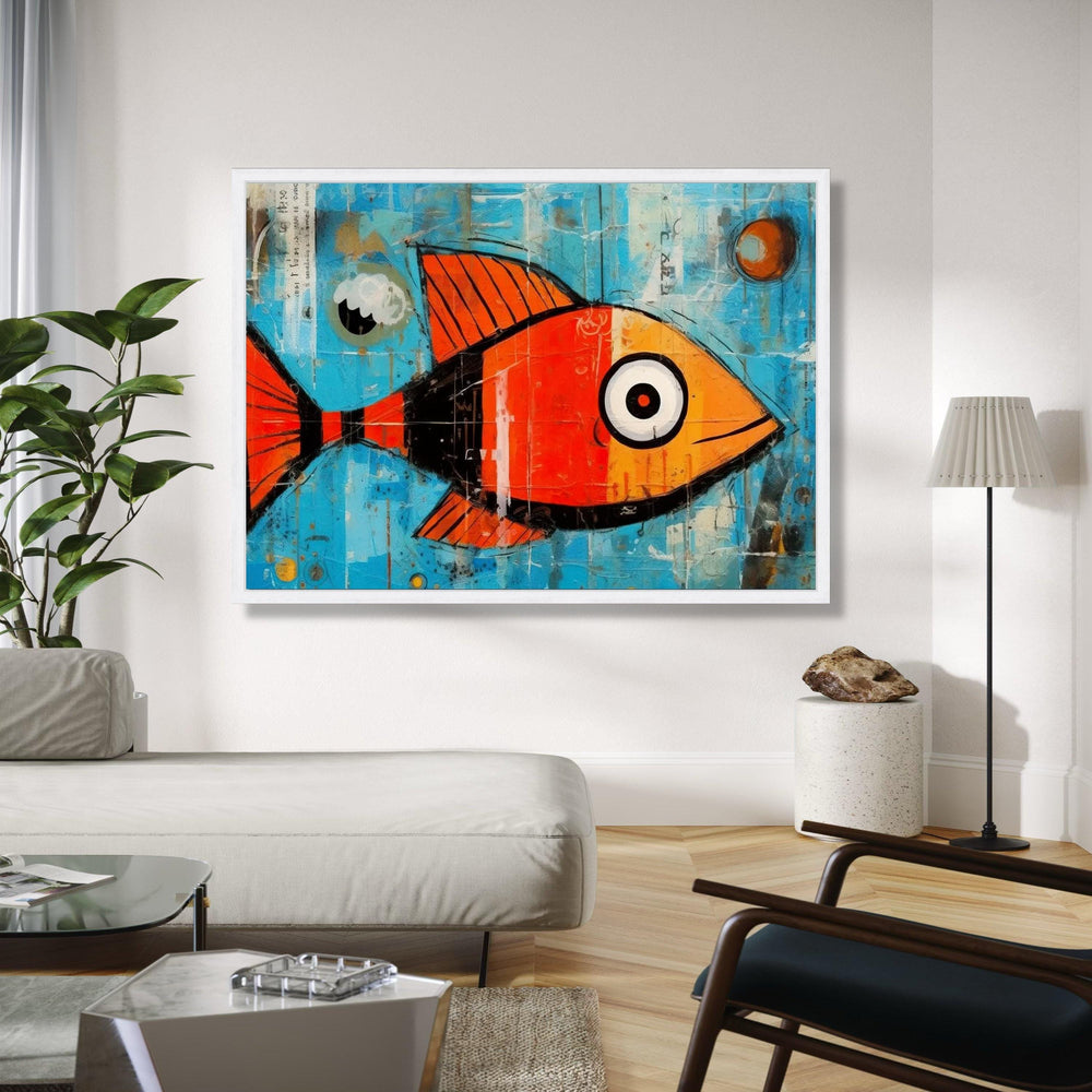 Bright Orange Fish Canvas, Abstract Ocean Wall Art, Modern Marine Life Painting, Colorful Fish Illustration, Gift Art, Home Decor, Print