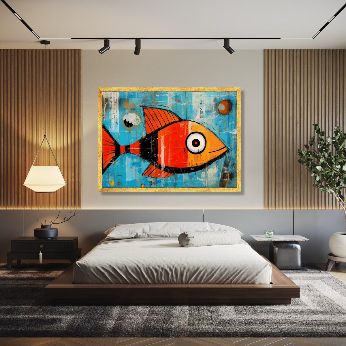 Bright Orange Fish Canvas, Abstract Ocean Wall Art, Modern Marine Life Painting, Colorful Fish Illustration, Gift Art, Home Decor, Print