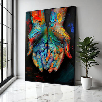 Colorful Painted Hands Canvas, Abstract Art Print, Vibrant Wall Art, Creative Expression Canvas, Modern Home Gift Art, Home Decor, Print