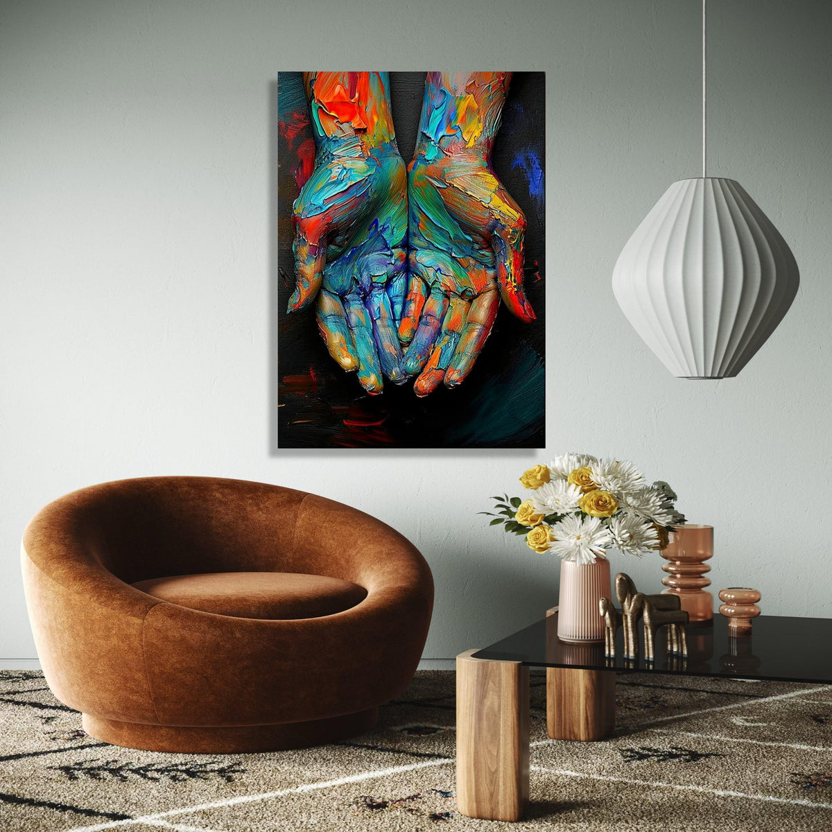 Colorful Painted Hands Canvas, Abstract Art Print, Vibrant Wall Art, Creative Expression Canvas, Modern Home Gift Art, Home Decor, Print