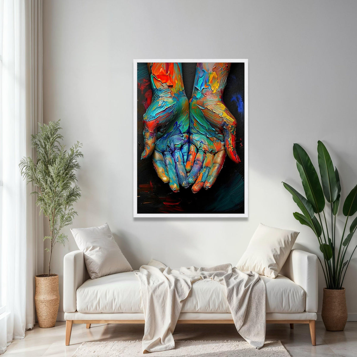Colorful Painted Hands Canvas, Abstract Art Print, Vibrant Wall Art, Creative Expression Canvas, Modern Home Gift Art, Home Decor, Print