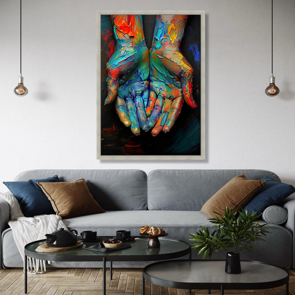 Colorful Painted Hands Canvas, Abstract Art Print, Vibrant Wall Art, Creative Expression Canvas, Modern Home Gift Art, Home Decor, Print