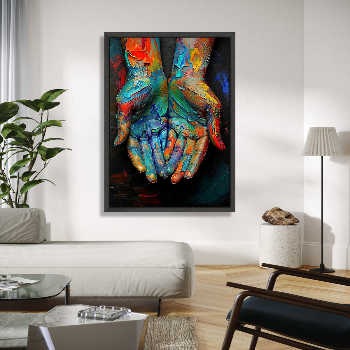 Colorful Painted Hands Canvas, Abstract Art Print, Vibrant Wall Art, Creative Expression Canvas, Modern Home Gift Art, Home Decor, Print