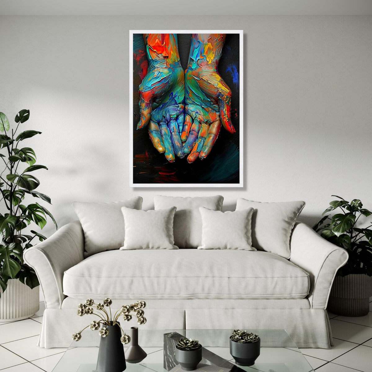Colorful Painted Hands Canvas, Abstract Art Print, Vibrant Wall Art, Creative Expression Canvas, Modern Home Gift Art, Home Decor, Print