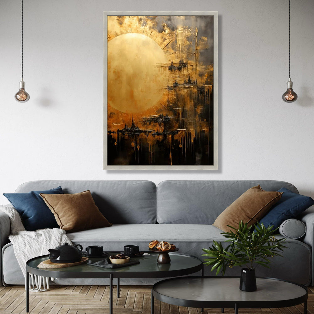 Abstract Golden Sun Canvas, Modern Wall Art, Metallic Gold Accent, Contemporary Home Decoration, Large Canvas Gift Art, Home Decor, Print