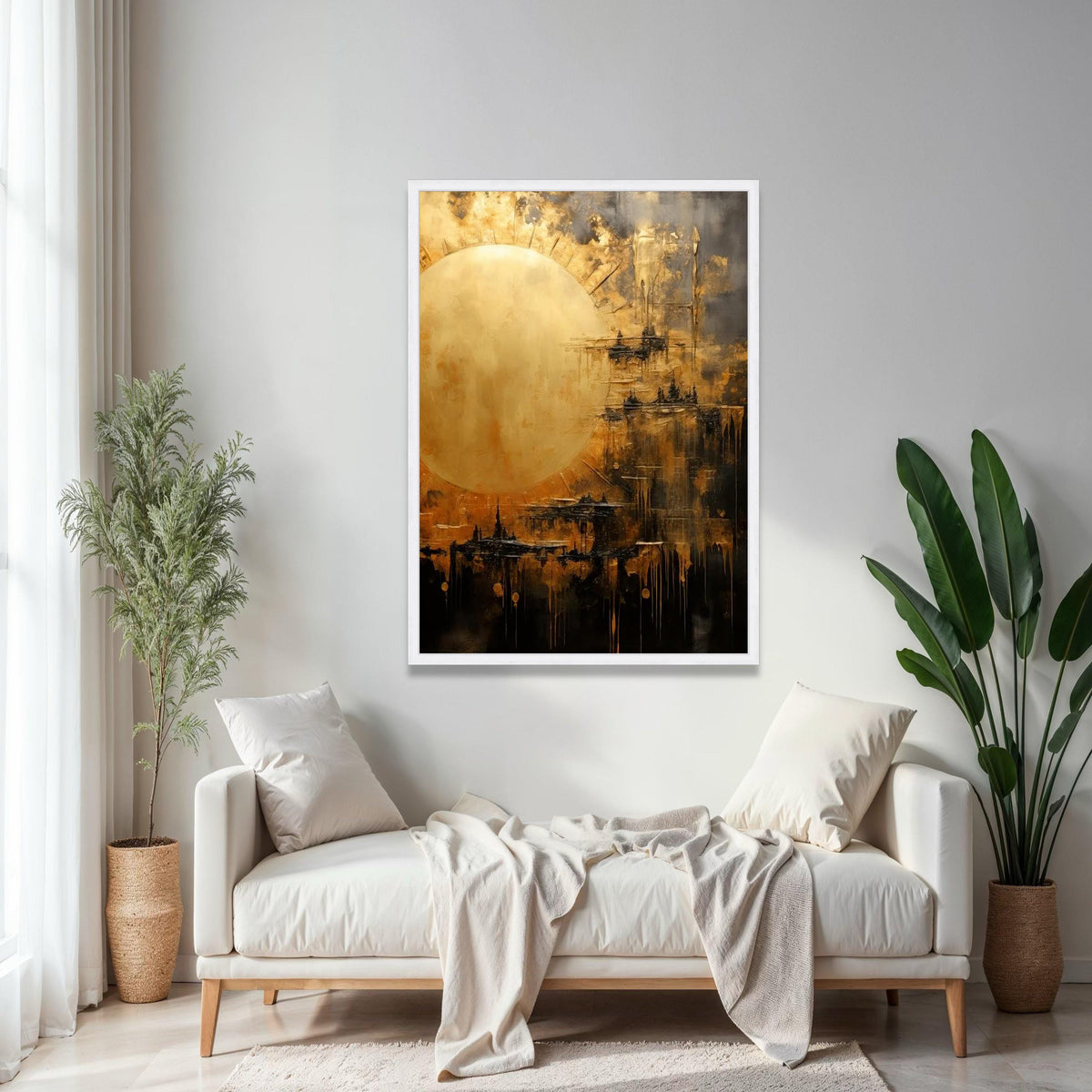 Abstract Golden Sun Canvas, Modern Wall Art, Metallic Gold Accent, Contemporary Home Decoration, Large Canvas Gift Art, Home Decor, Print
